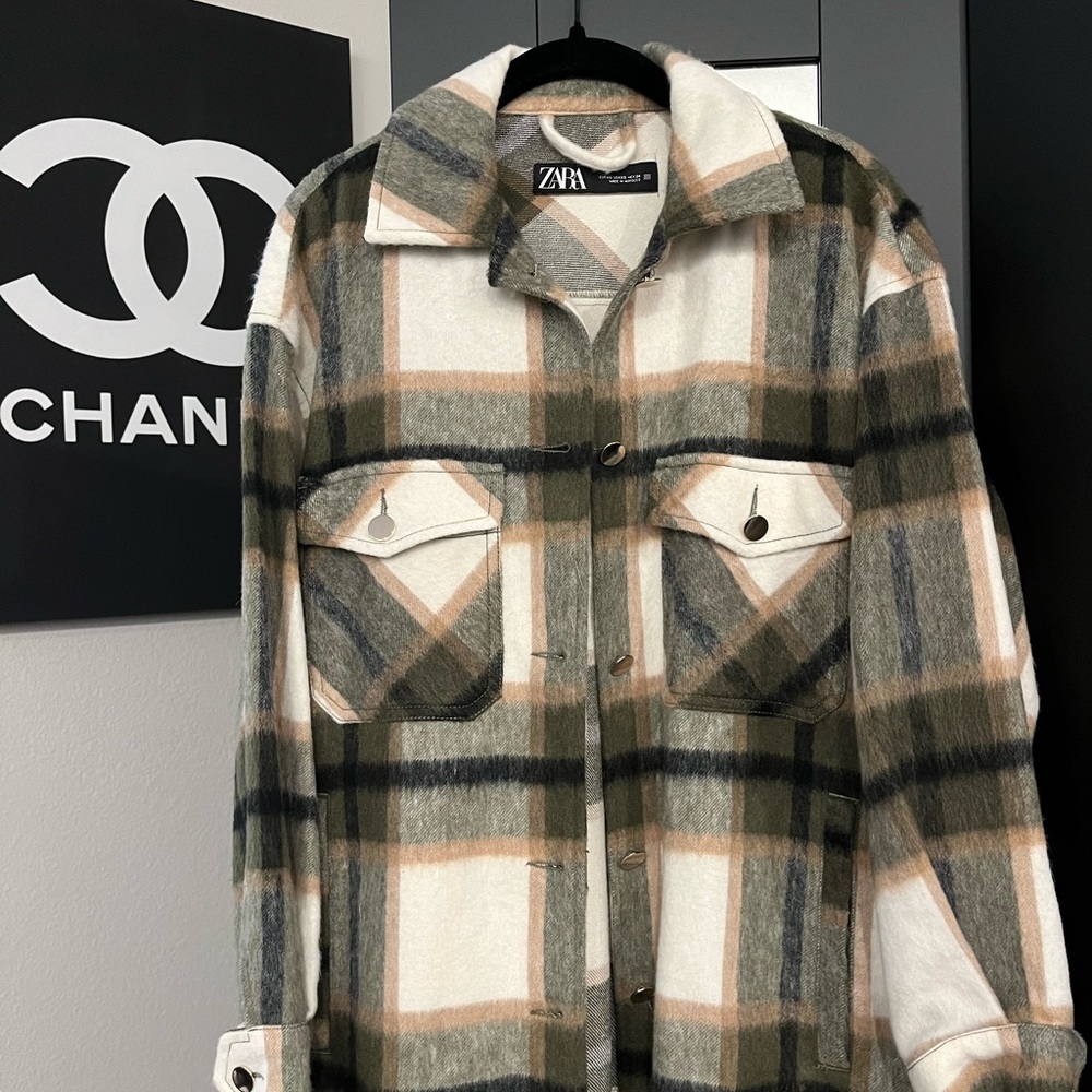 Zara Plaid Button-Up Jacket